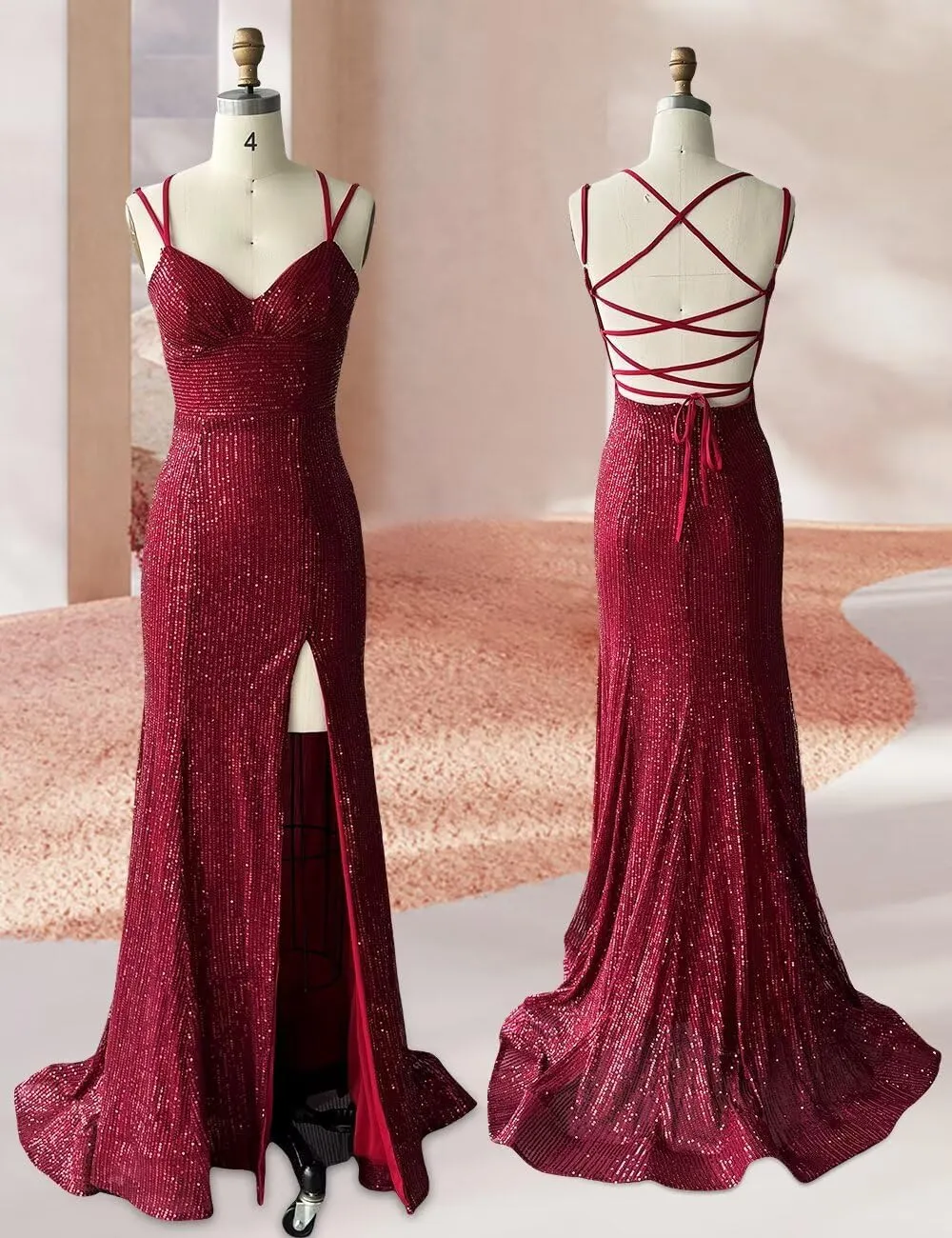 Sequin Mermaid Prom Dresses 2025 Sparkly V Neck Formal Dress Long Evening Party Gowns PU042