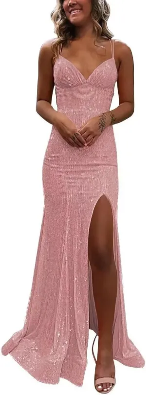 Sequin Mermaid Prom Dresses 2025 Sparkly V Neck Formal Dress Long Evening Party Gowns PU042