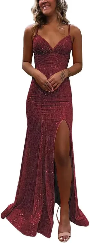 Sequin Mermaid Prom Dresses 2025 Sparkly V Neck Formal Dress Long Evening Party Gowns PU042