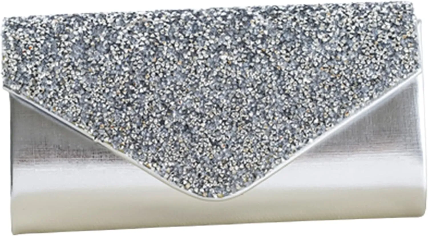 Sequins Flap Evening Purse Envelope Shaped Clutch Purse Chain Crossbody Shoulder Bag for Wedding Party Prom Ball (T-Silver)