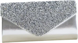 Sequins Flap Evening Purse Envelope Shaped Clutch Purse Chain Crossbody Shoulder Bag for Wedding Party Prom Ball (T-Silver)