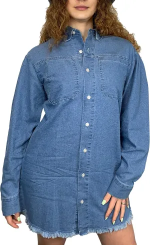 Shackets for Women 2025 - Long Sleeve Oversized Jean Jacket for Women - Casual Boyfriend Denim Button Down Shirt Women
