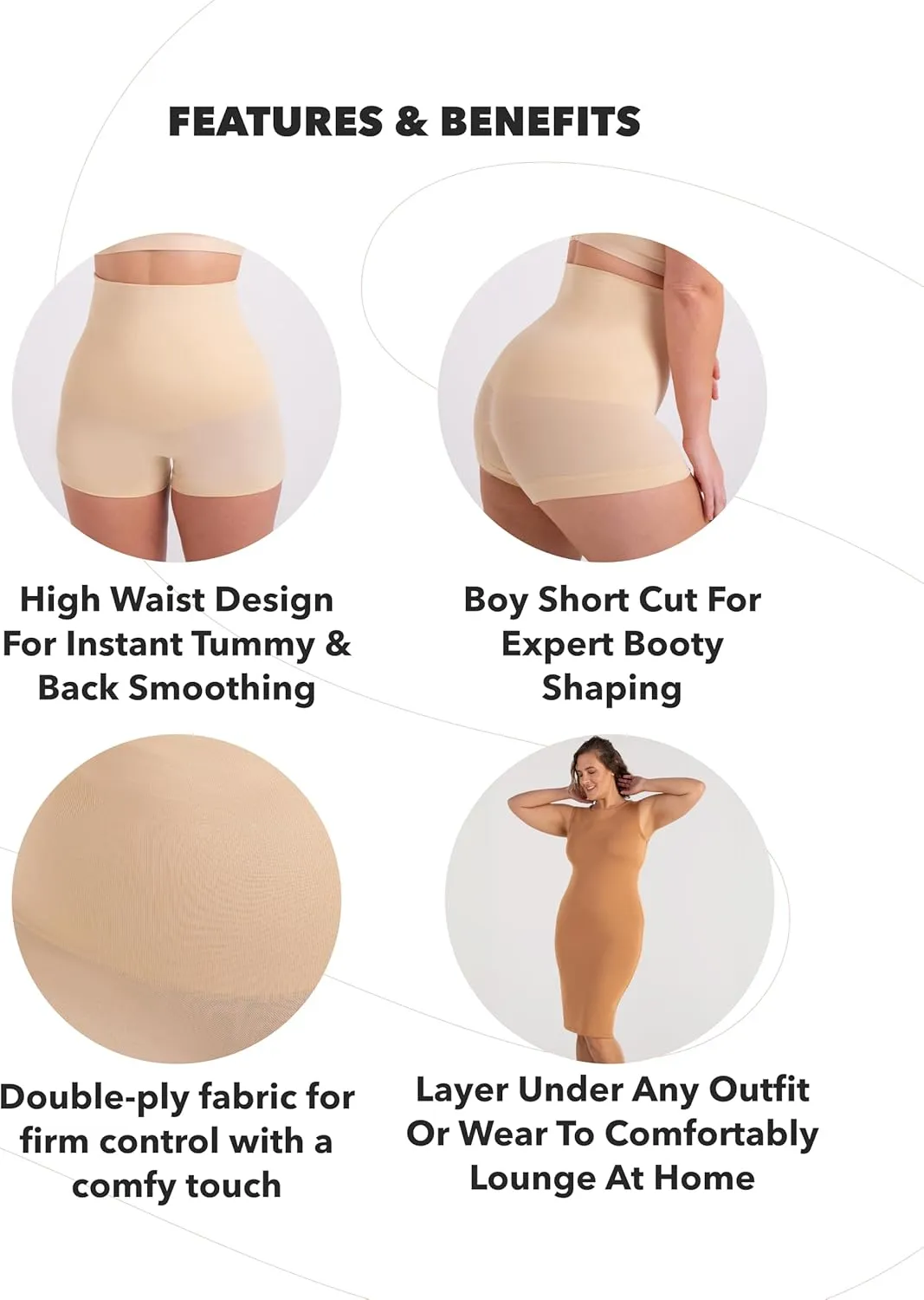 SHAPERMINT Tummy Control Shapewear - Body Shaper Tummy Control Boyshort, Body Shaper for Women, Plus Size Shapewear