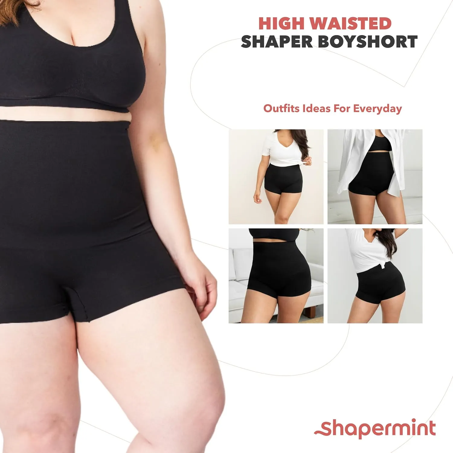 SHAPERMINT Tummy Control Shapewear - Body Shaper Tummy Control Boyshort, Body Shaper for Women, Plus Size Shapewear