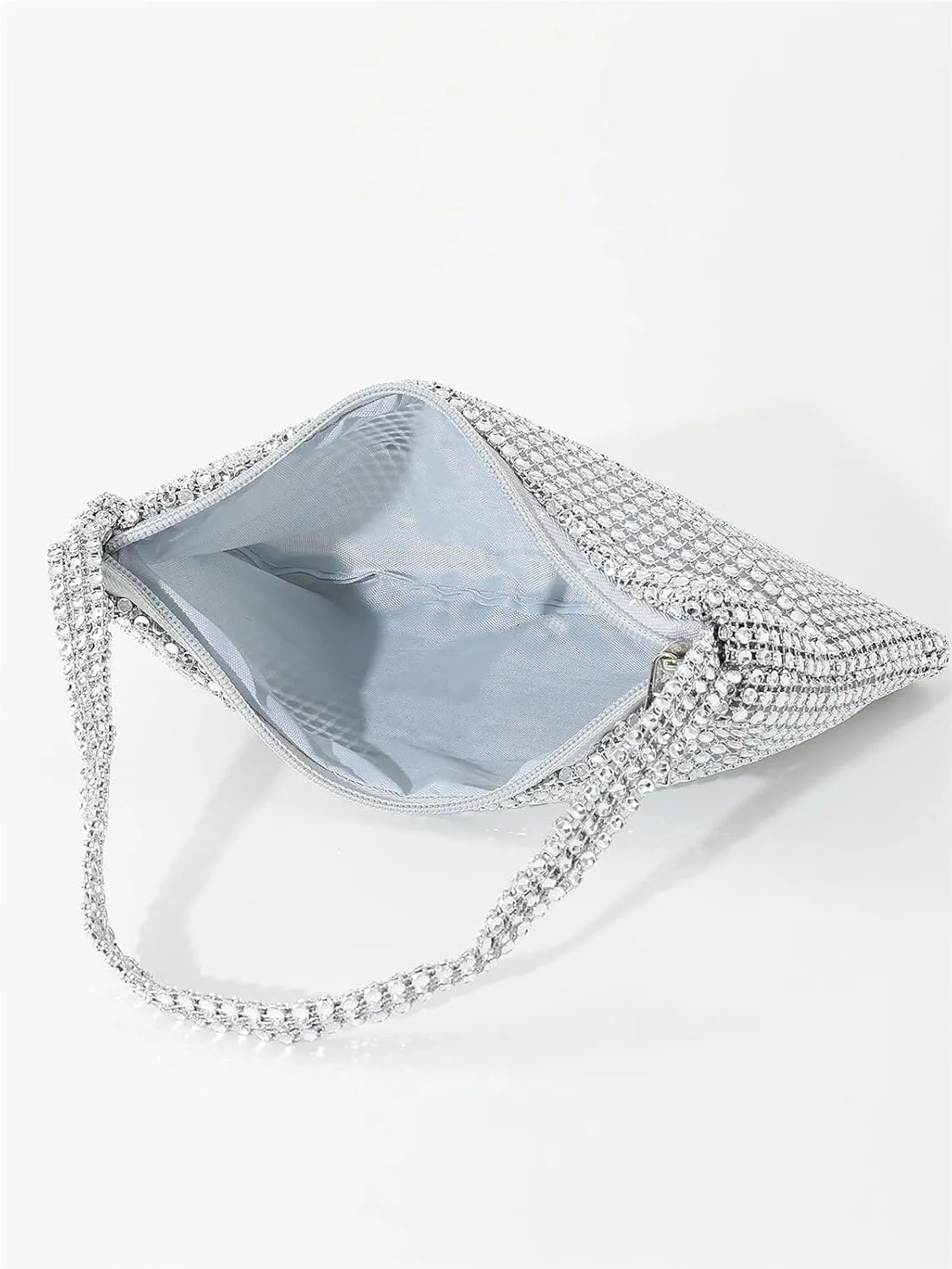 Shiny Rhinestone Portable Zippered Evening Bag Suitable For Weddings, Parties, And Gatherings