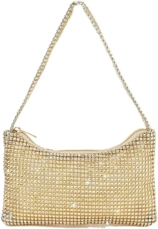 Shiny Rhinestone Portable Zippered Evening Bag Suitable For Weddings, Parties, And Gatherings