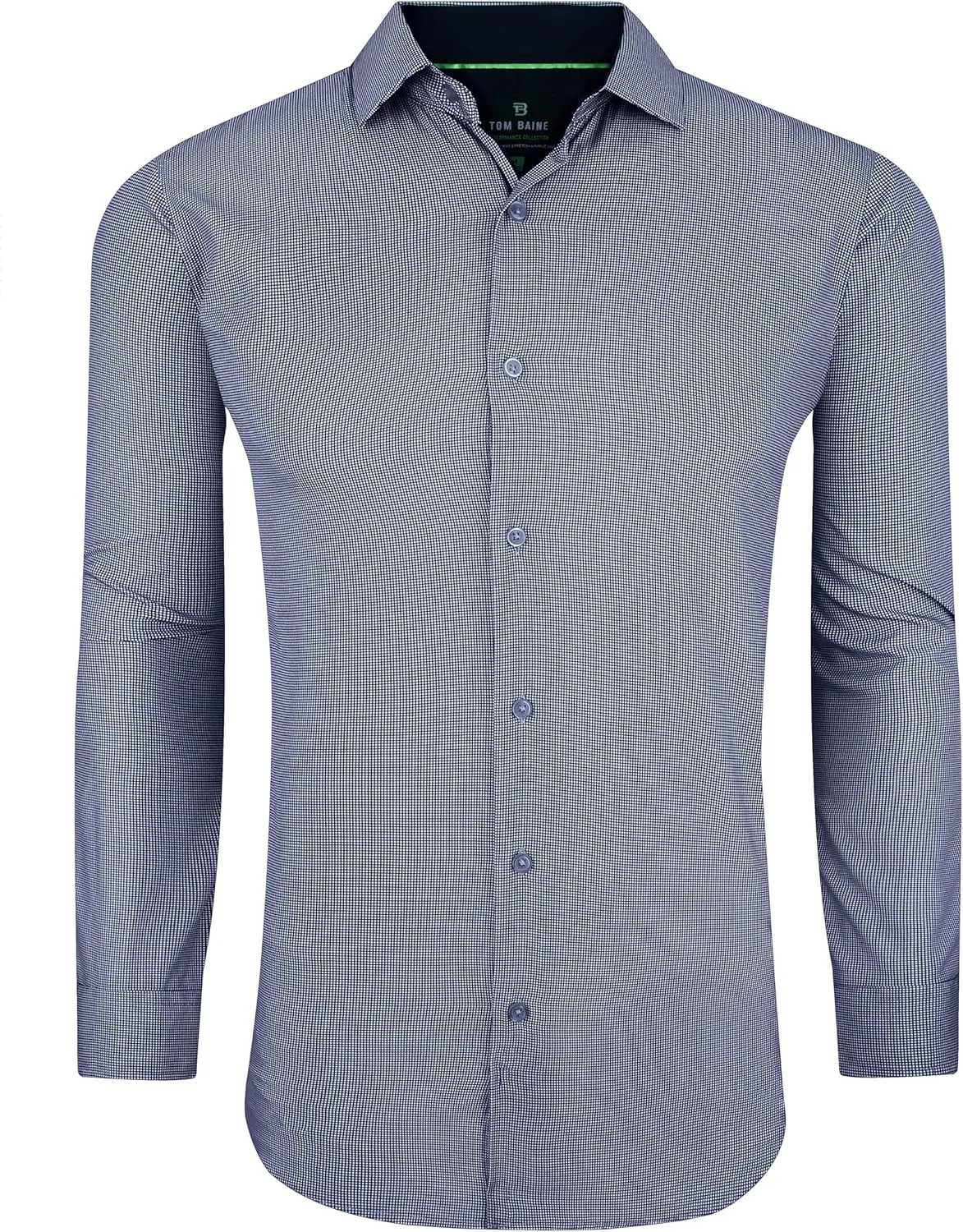 Slim Fit Performance Long Sleeve Mini Plaid Casual Button Down Shirt