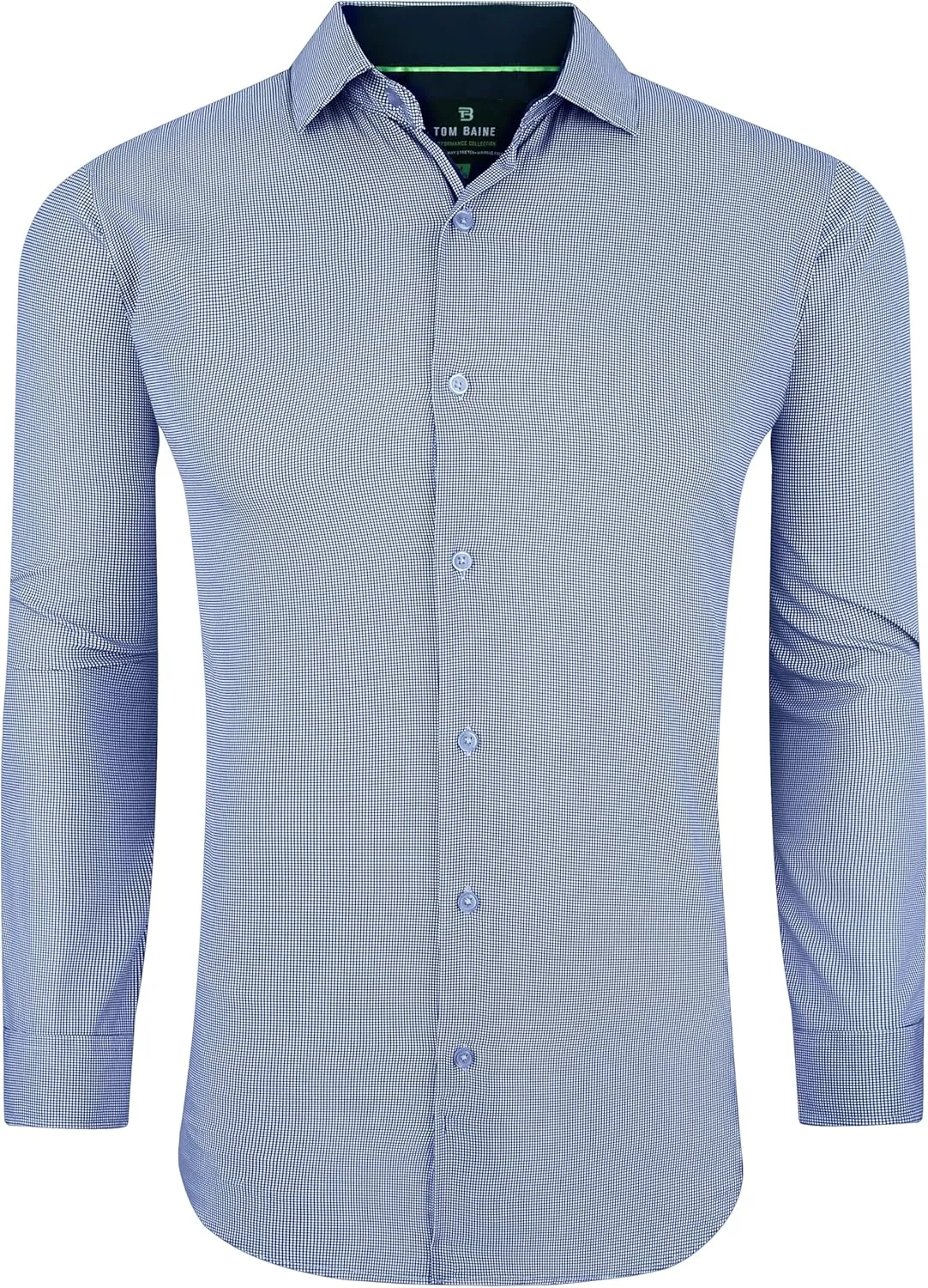 Slim Fit Performance Long Sleeve Mini Plaid Casual Button Down Shirt