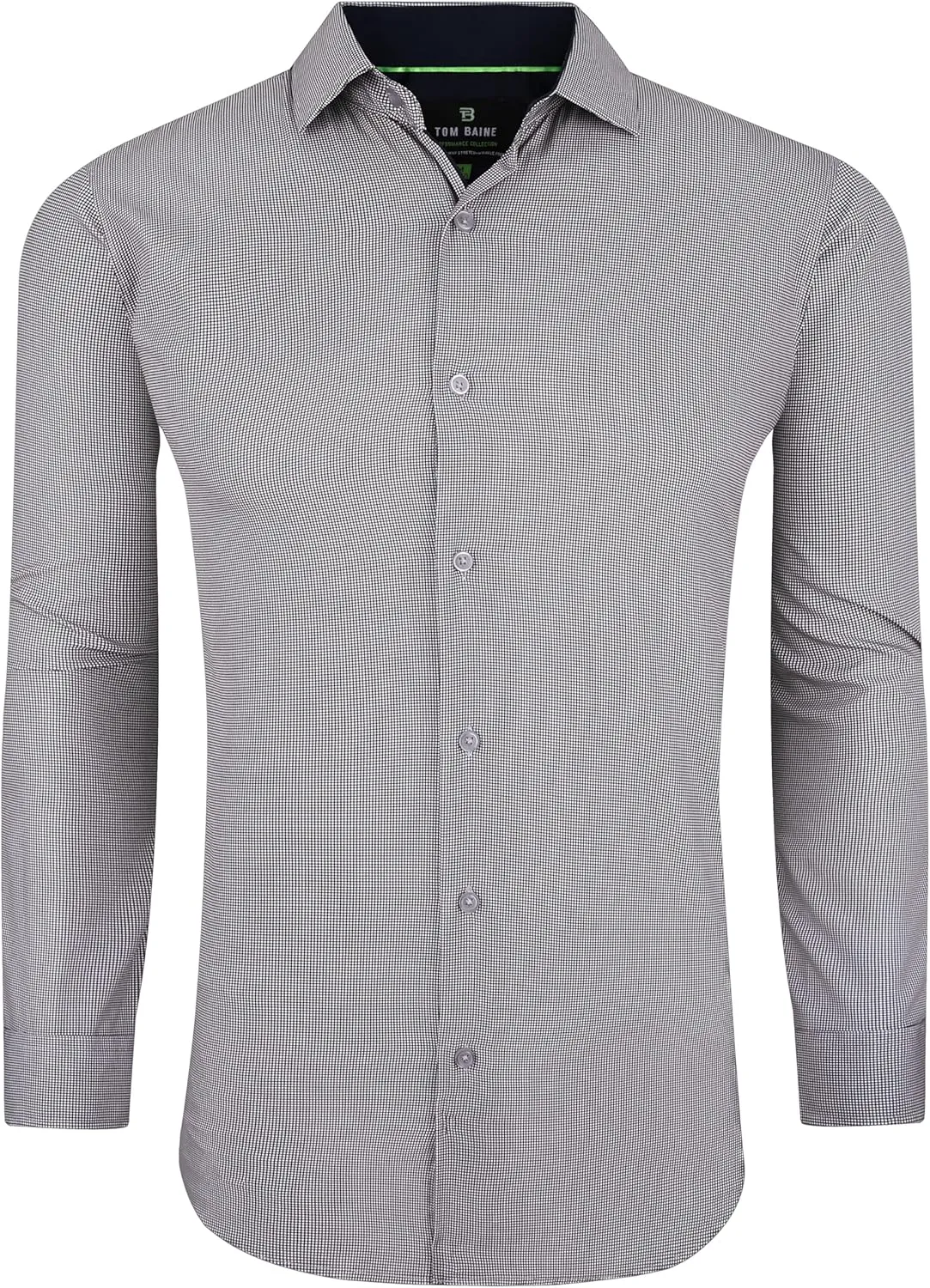 Slim Fit Performance Long Sleeve Mini Plaid Casual Button Down Shirt