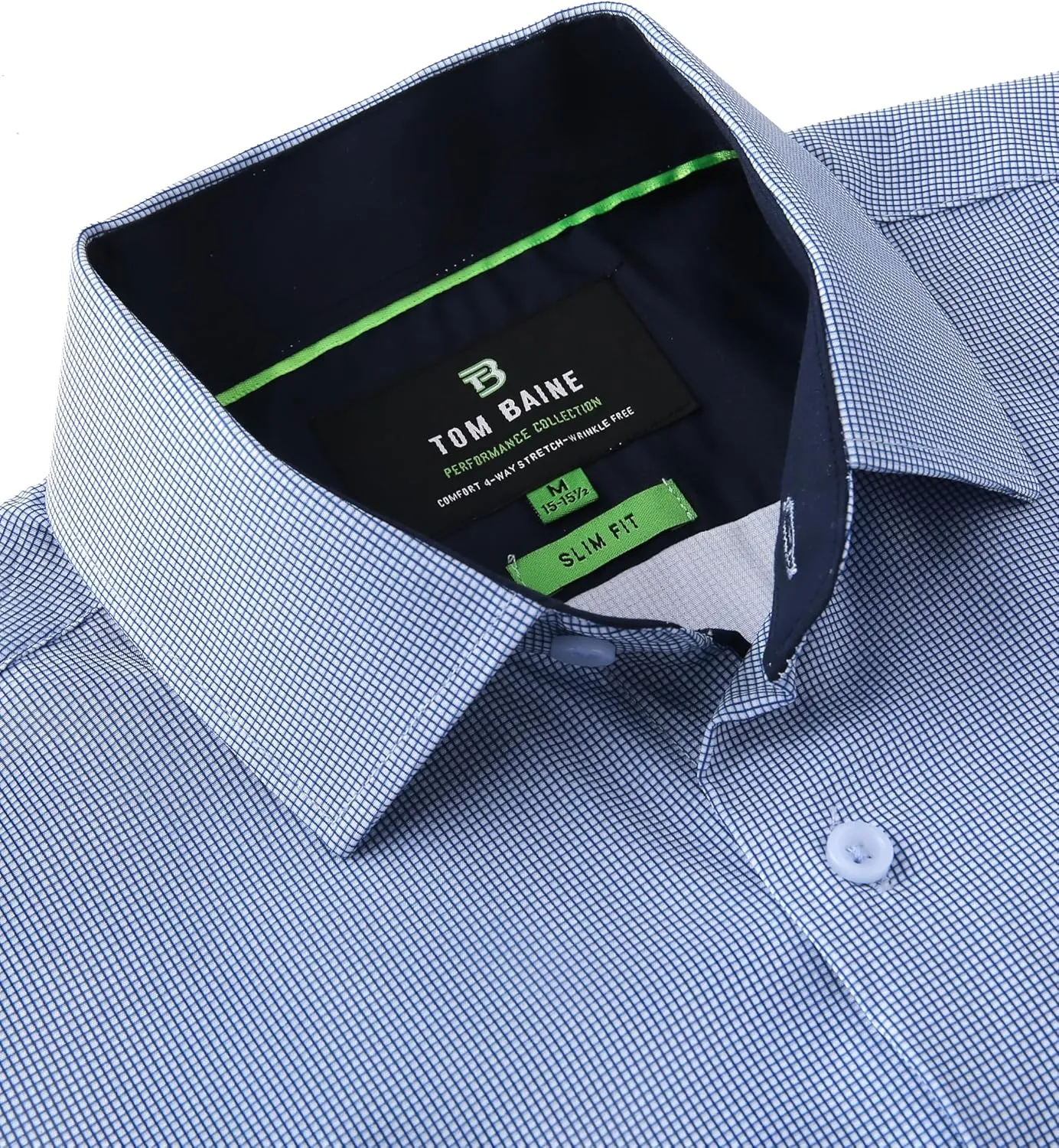 Slim Fit Performance Long Sleeve Mini Plaid Casual Button Down Shirt