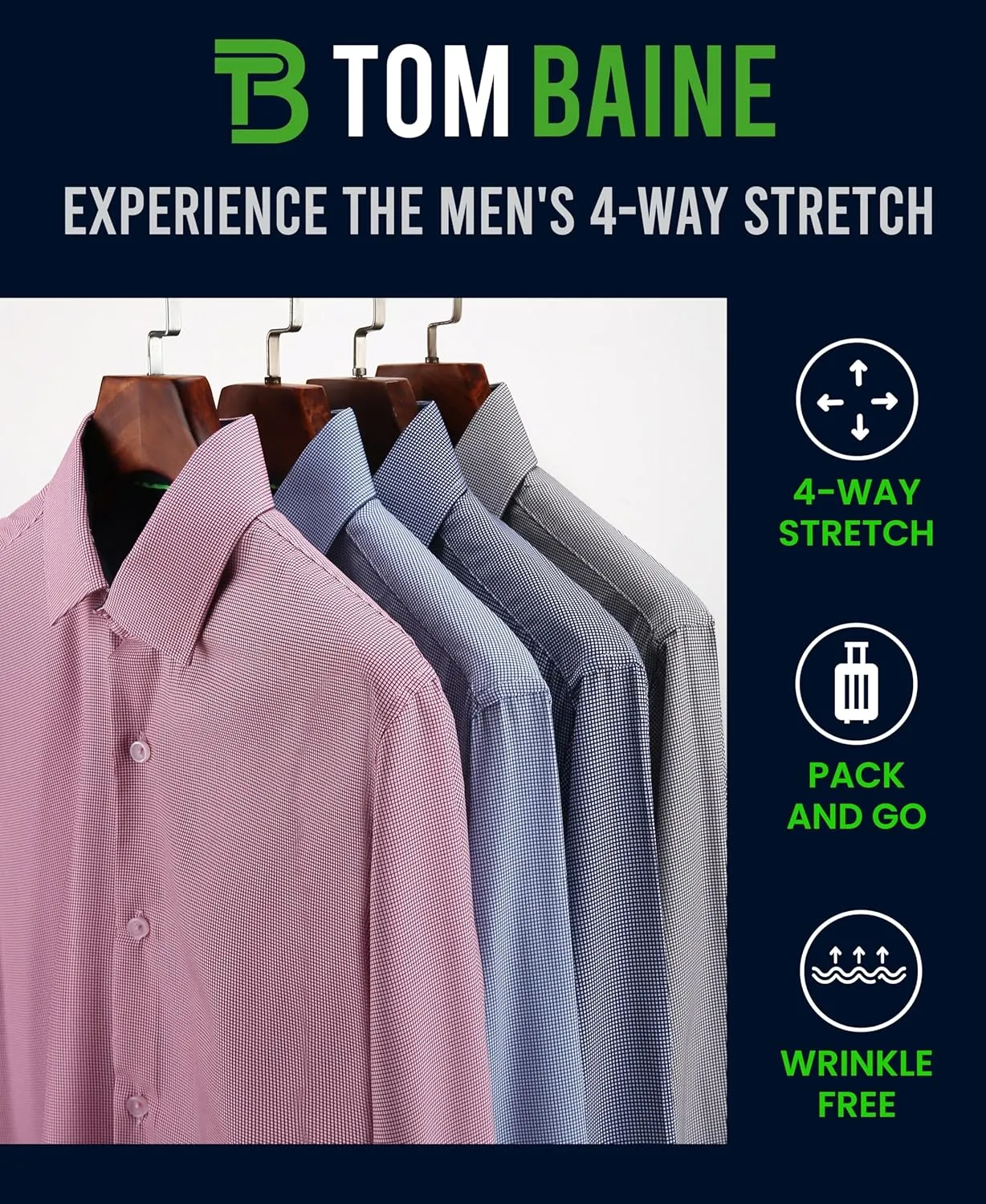 Slim Fit Performance Long Sleeve Mini Plaid Casual Button Down Shirt