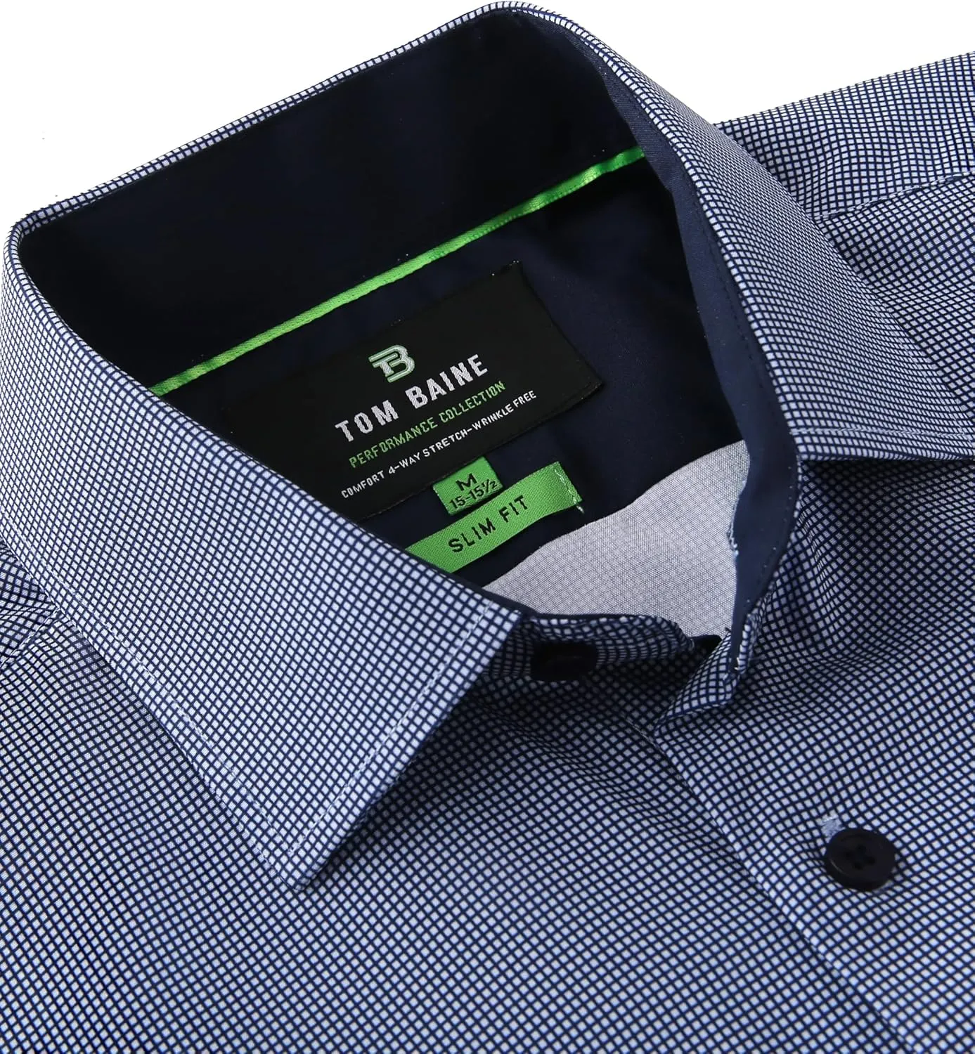 Slim Fit Performance Long Sleeve Mini Plaid Casual Button Down Shirt