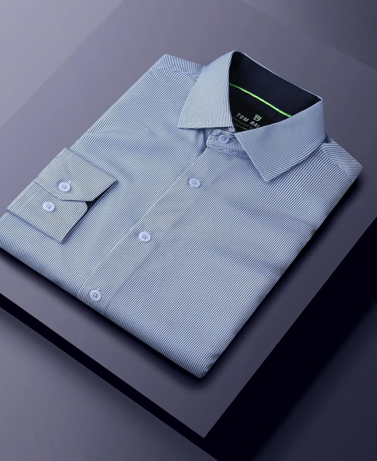 Slim Fit Performance Long Sleeve Mini Plaid Casual Button Down Shirt