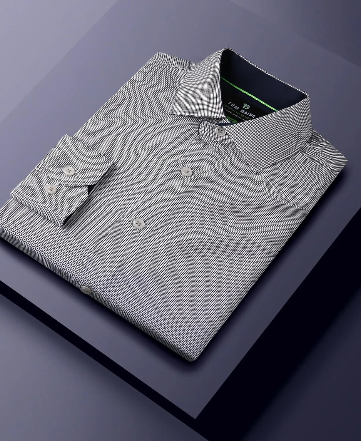 Slim Fit Performance Long Sleeve Mini Plaid Casual Button Down Shirt