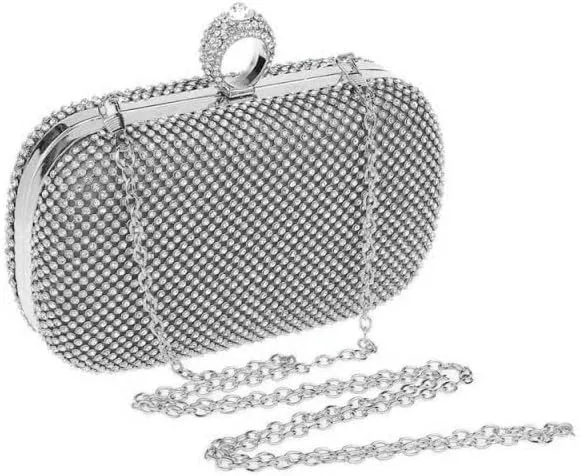 Sparkly Rhinestone Evening Clutch for Women  Glitter Formal Purse with Removable Chain Strap for Wedding, Prom, Party