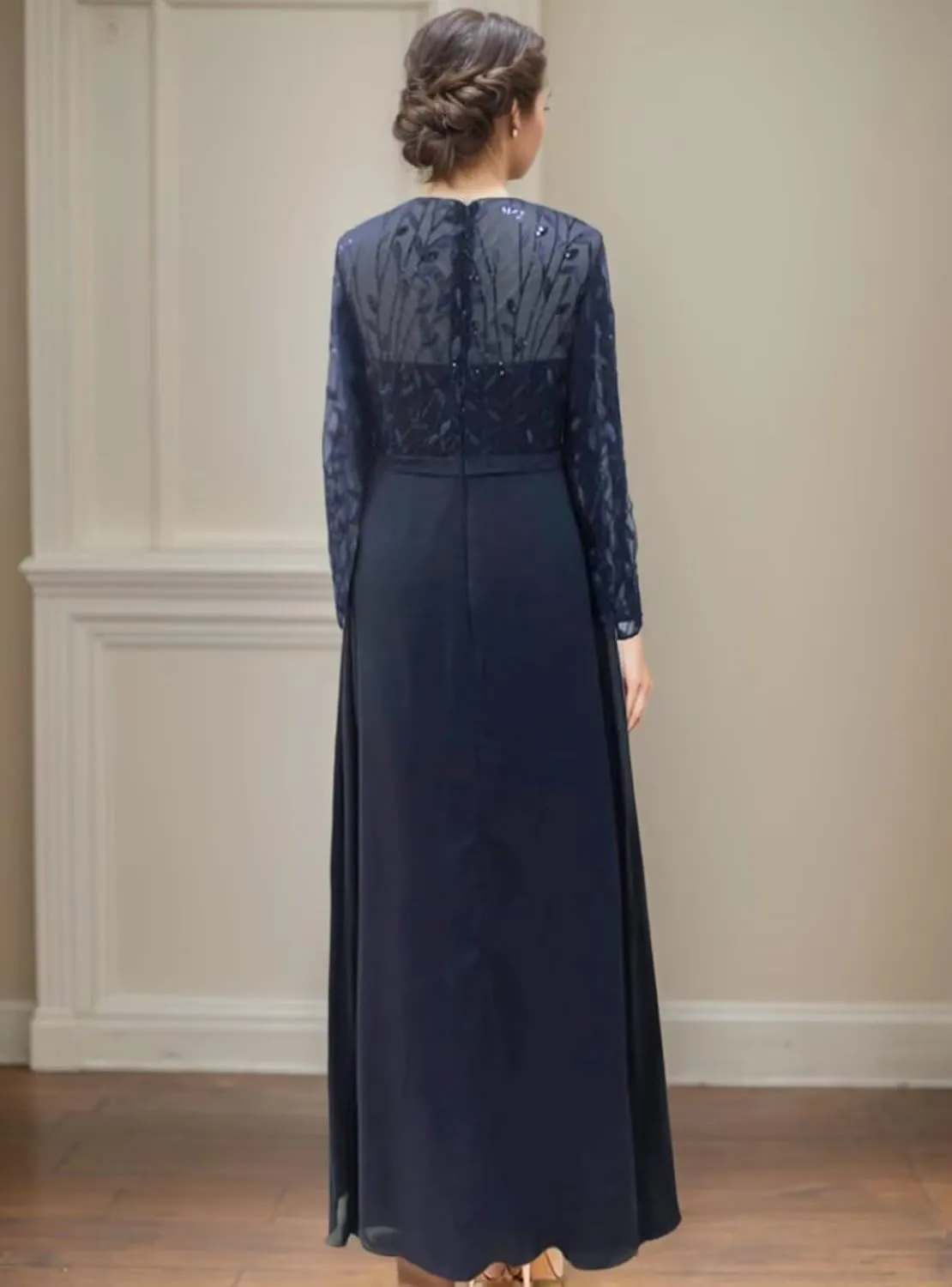 Sparkly Sequin Mother of The Bride Dresses for Wedding Long Chiffon Formal Evening Gown with Sleeves