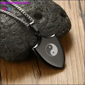 Stainless Steel Necklace Black Shield Shape Bagua Pendant