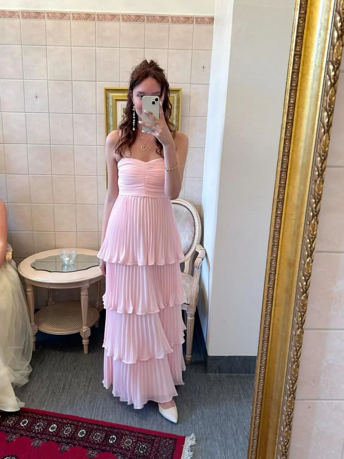 Strapless Chiffon Prom Dresses Tiered Flowy Sleeveless Tube Top A Line Pleated Evening Party Gowns Long