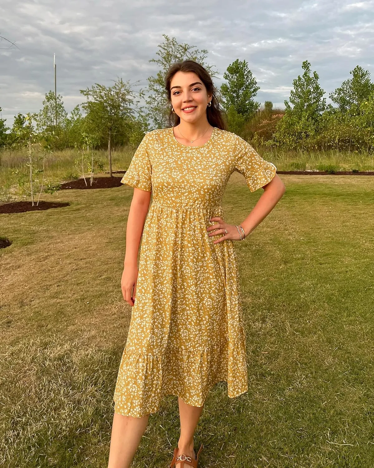 STYLEWORD Women's Summer 2025 Casual Short Sleeve Tiered Flowy Spring Dress Long Midi Beach Sundress Vacation Outfits