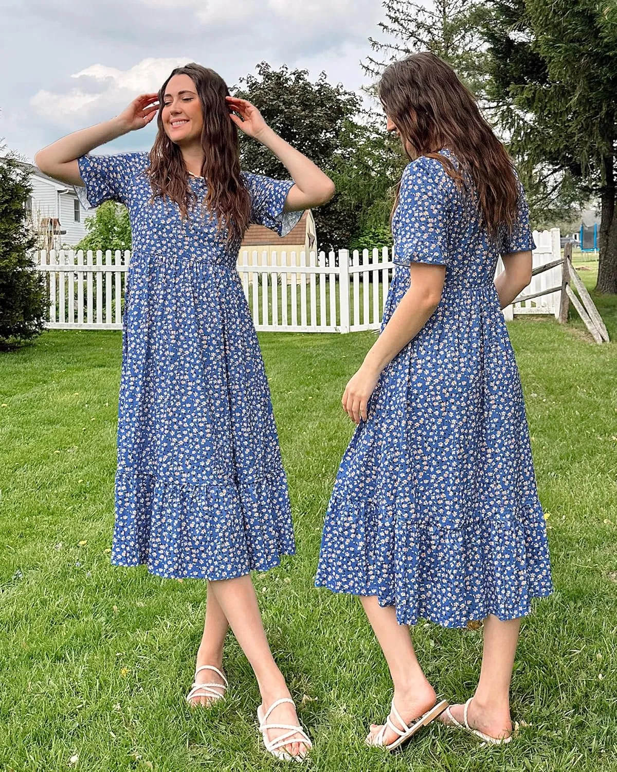 STYLEWORD Women's Summer 2025 Casual Short Sleeve Tiered Flowy Spring Dress Long Midi Beach Sundress Vacation Outfits