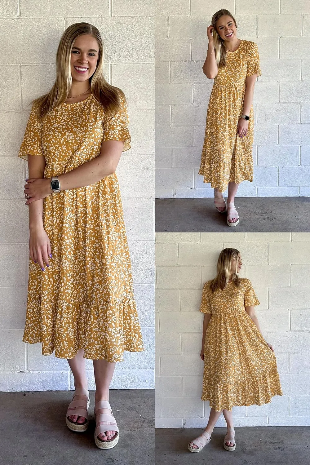 STYLEWORD Women's Summer 2025 Casual Short Sleeve Tiered Flowy Spring Dress Long Midi Beach Sundress Vacation Outfits