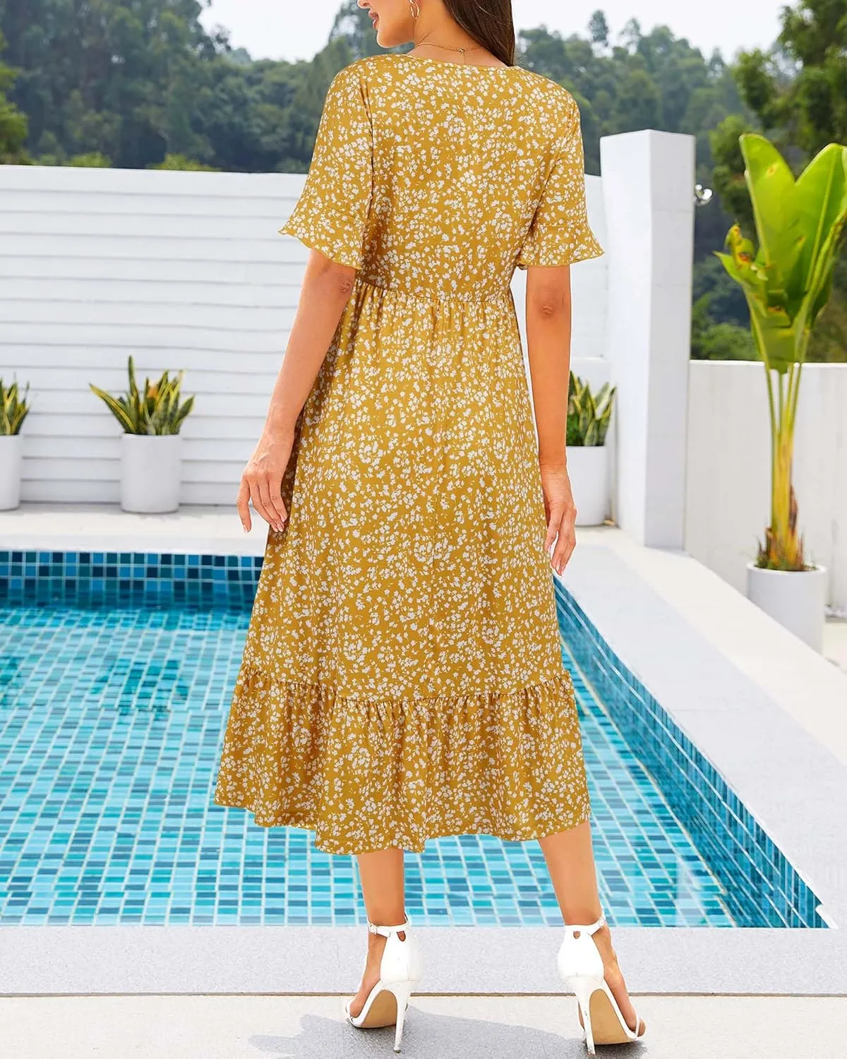 STYLEWORD Women's Summer 2025 Casual Short Sleeve Tiered Flowy Spring Dress Long Midi Beach Sundress Vacation Outfits