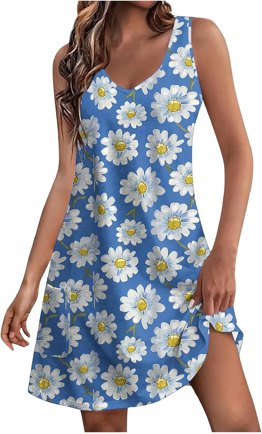 Summer Beach Dresses for Women 2025 Trendy Sleeveless v Neck Flowy Mini Aline Dress Boho Floral Tshirt Tank Sundress