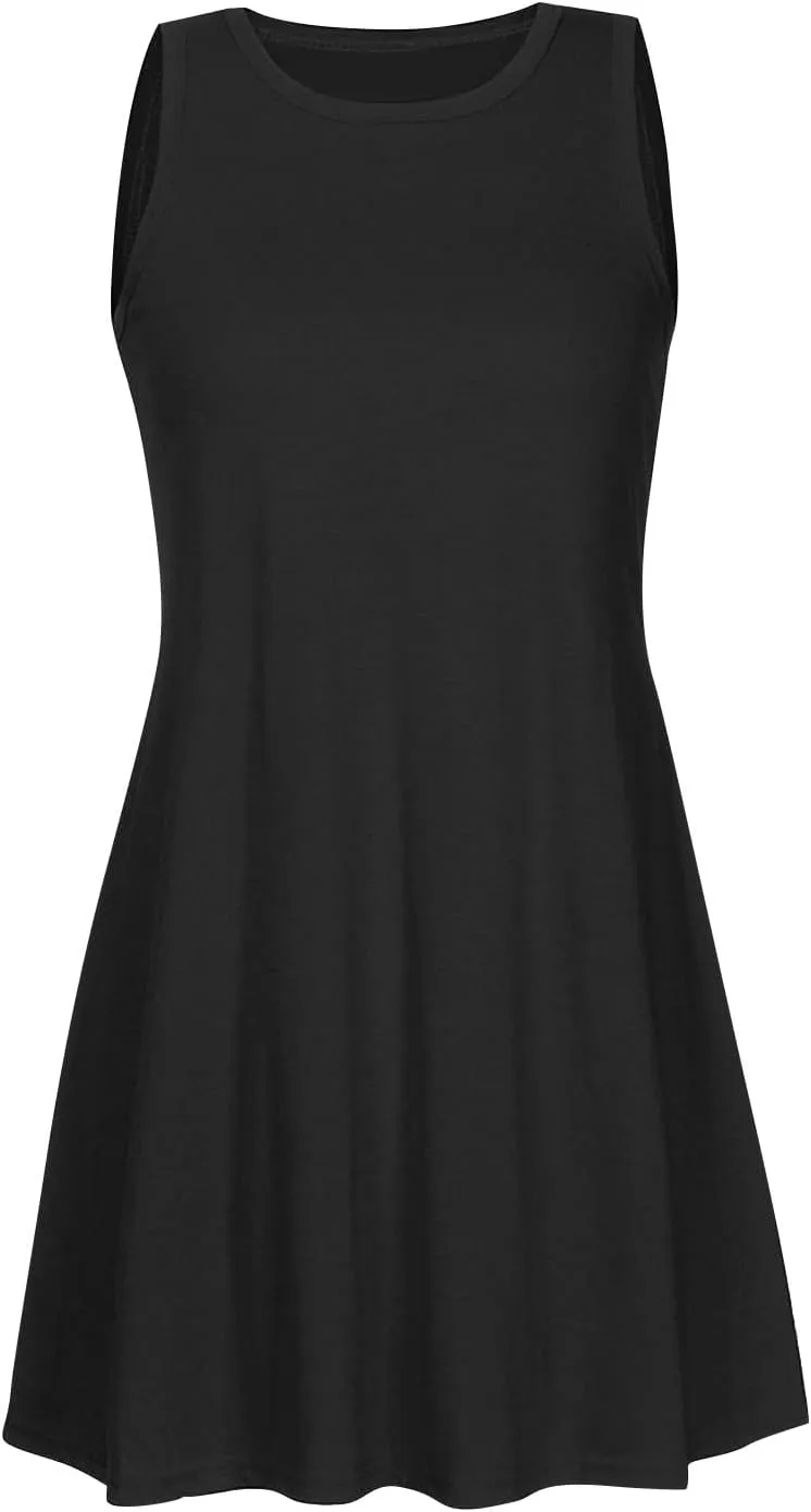 Summer Dresses for Women 2024 Crewneck Sleeveless Swing Solid Color Sundress Trendy Casual Vacation Beach Midi Dress