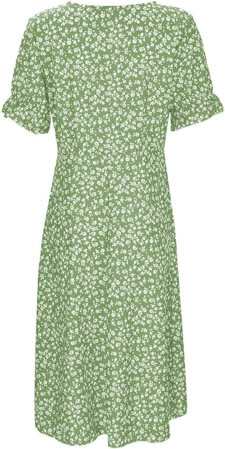 Summer Dresses for Women 2024 Short Sleeve V Neck Wrap Dress Casual Midi Sundresses Sleeve Ruffle Dress Casual Mini Dresses