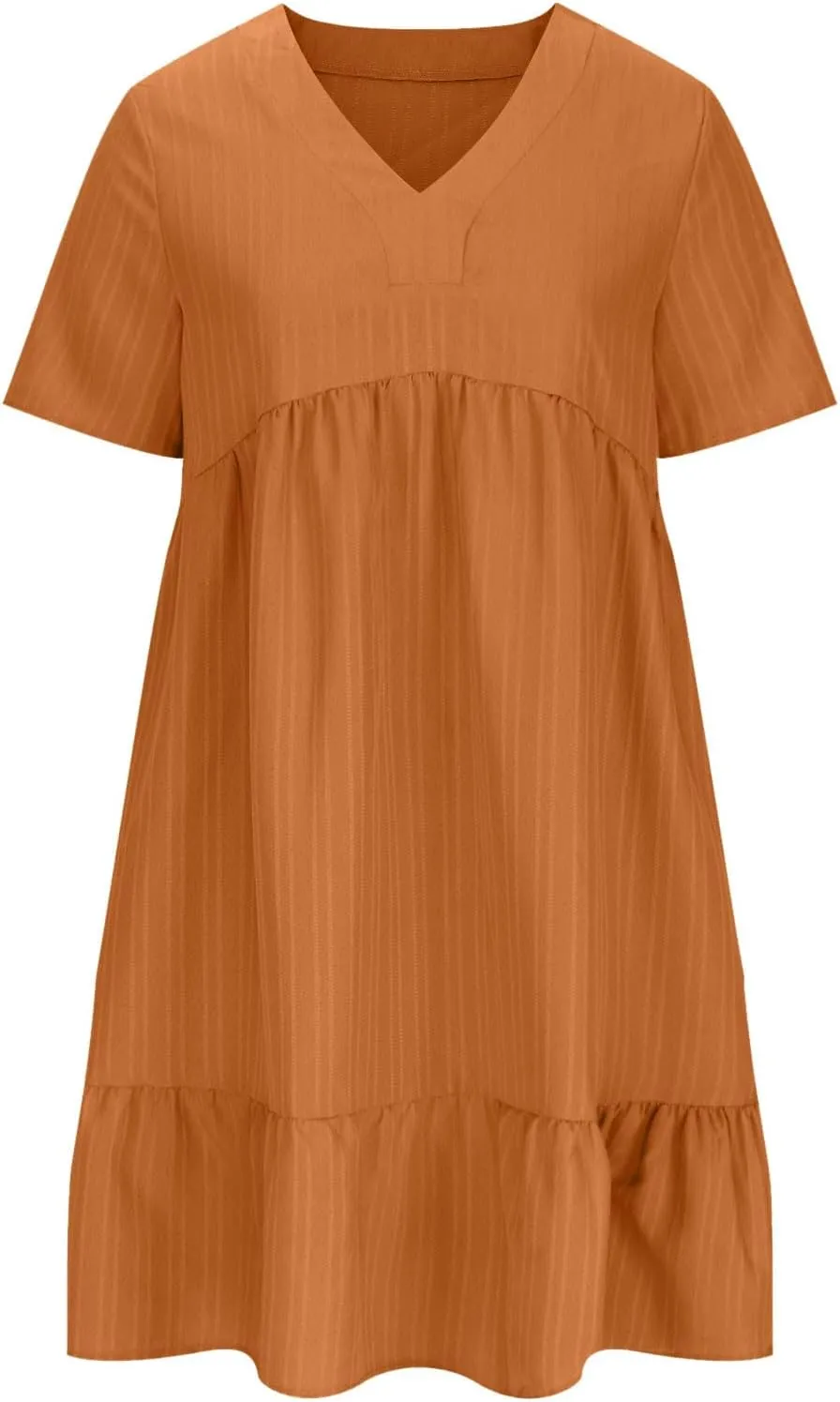 Summer Dresses for Women 2025 Casual V-Neck Short Sleeve Womens Dresses Fashion Swing Flowy Tiered Ruffle Beach Dress