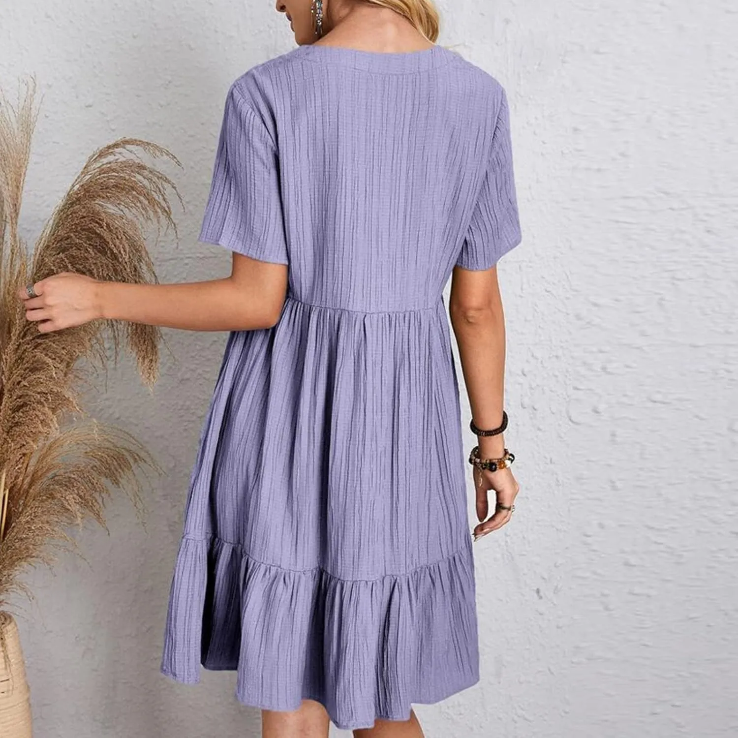 Summer Dresses for Women 2025 Loose V Neck Short Sleeve Casual T Shirt Dress Sundresses Swimsuit Coverup with Pockets