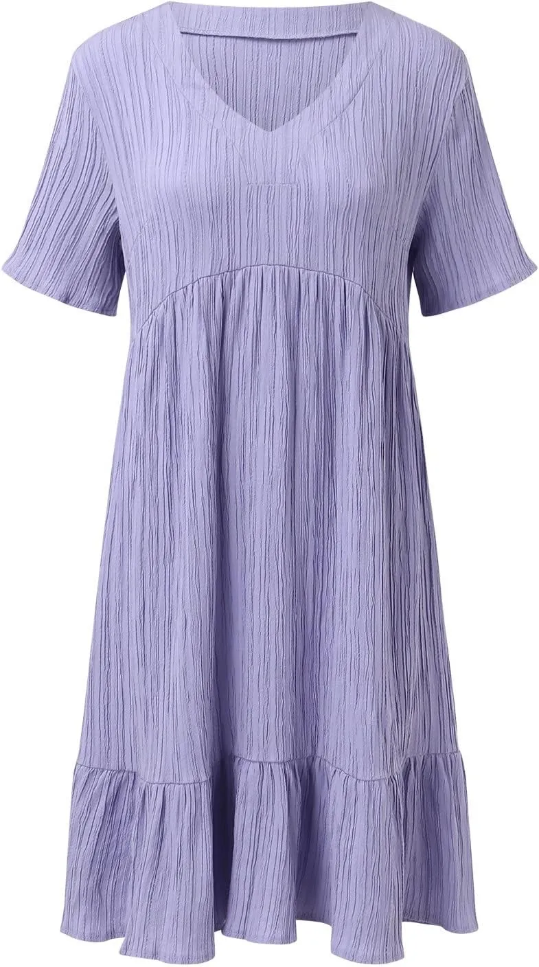 Summer Dresses for Women 2025 Loose V Neck Short Sleeve Casual T Shirt Dress Sundresses Swimsuit Coverup with Pockets