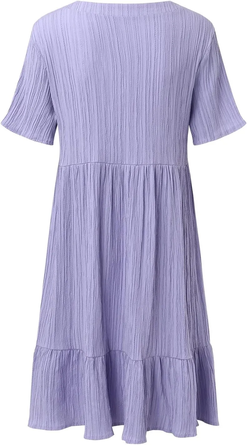 Summer Dresses for Women 2025 Loose V Neck Short Sleeve Casual T Shirt Dress Sundresses Swimsuit Coverup with Pockets