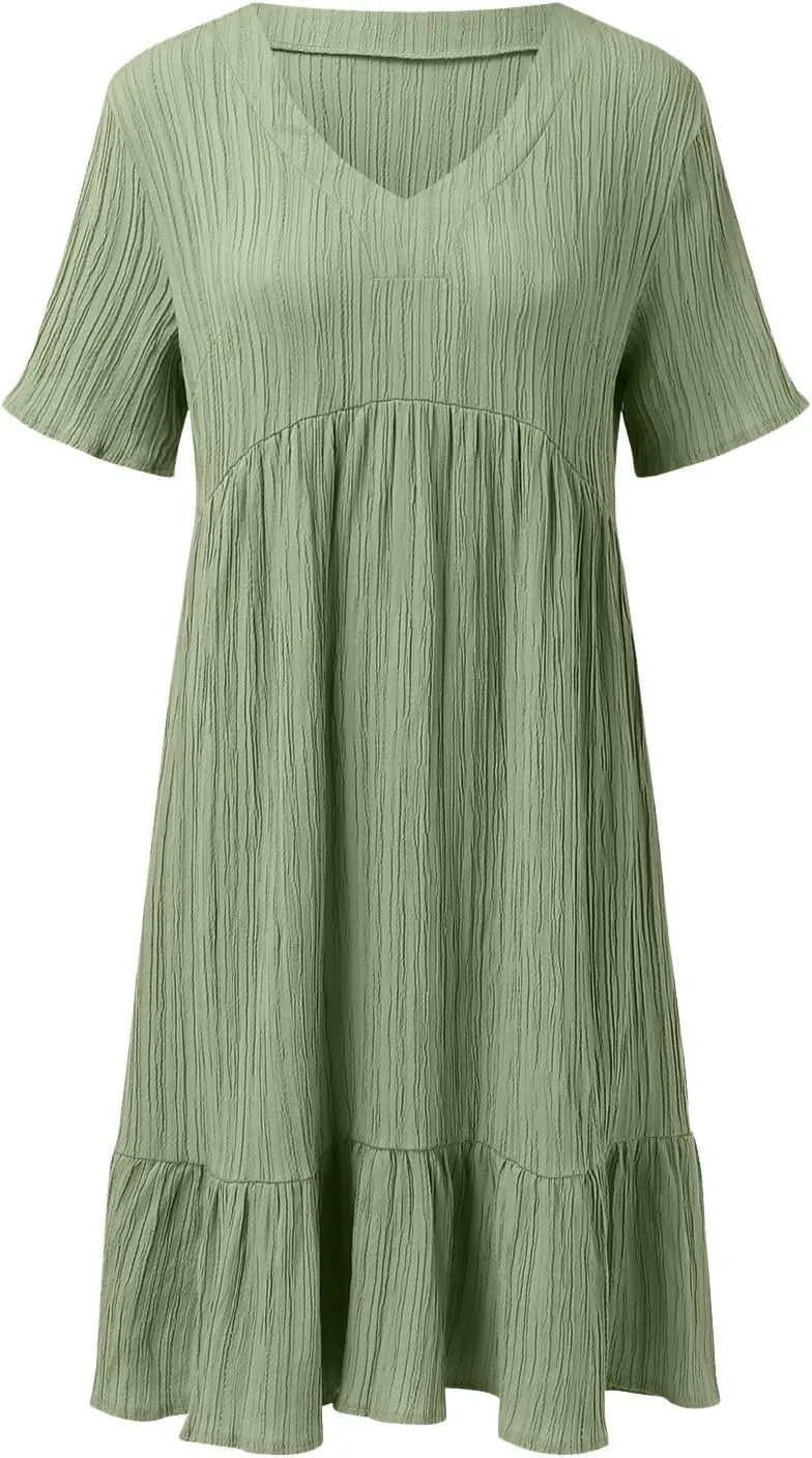 Summer Dresses for Women 2025 Loose V Neck Short Sleeve Casual T Shirt Dress Sundresses Swimsuit Coverup with Pockets