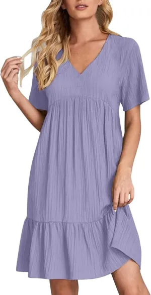 Summer Dresses for Women 2025 Loose V Neck Short Sleeve Casual T Shirt Dress Sundresses Swimsuit Coverup with Pockets