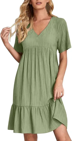 Summer Dresses for Women 2025 Loose V Neck Short Sleeve Casual T Shirt Dress Sundresses Swimsuit Coverup with Pockets