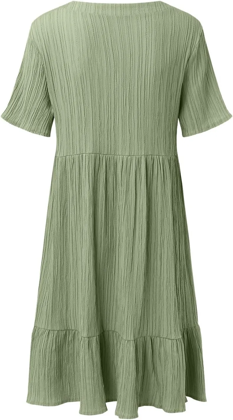 Summer Dresses for Women 2025 Loose V Neck Short Sleeve Casual T Shirt Dress Sundresses Swimsuit Coverup with Pockets