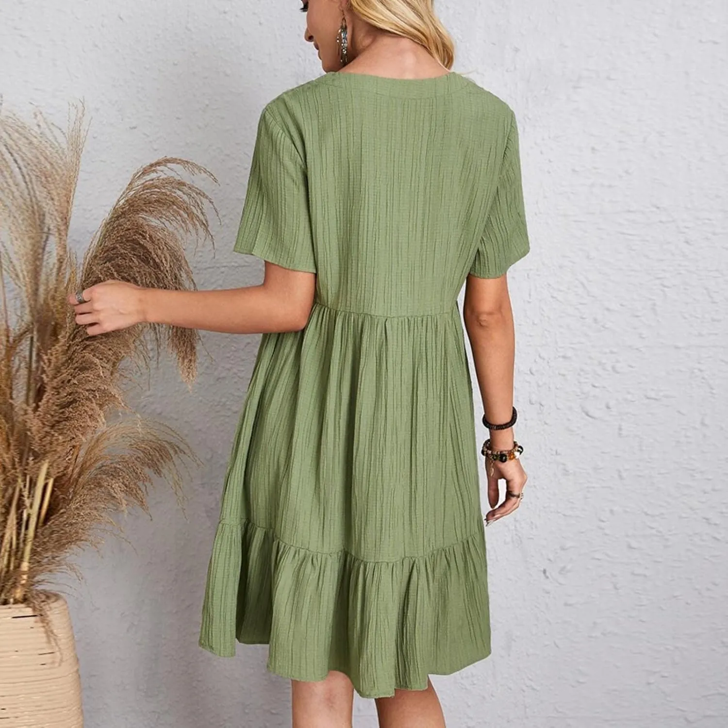 Summer Dresses for Women 2025 Loose V Neck Short Sleeve Casual T Shirt Dress Sundresses Swimsuit Coverup with Pockets