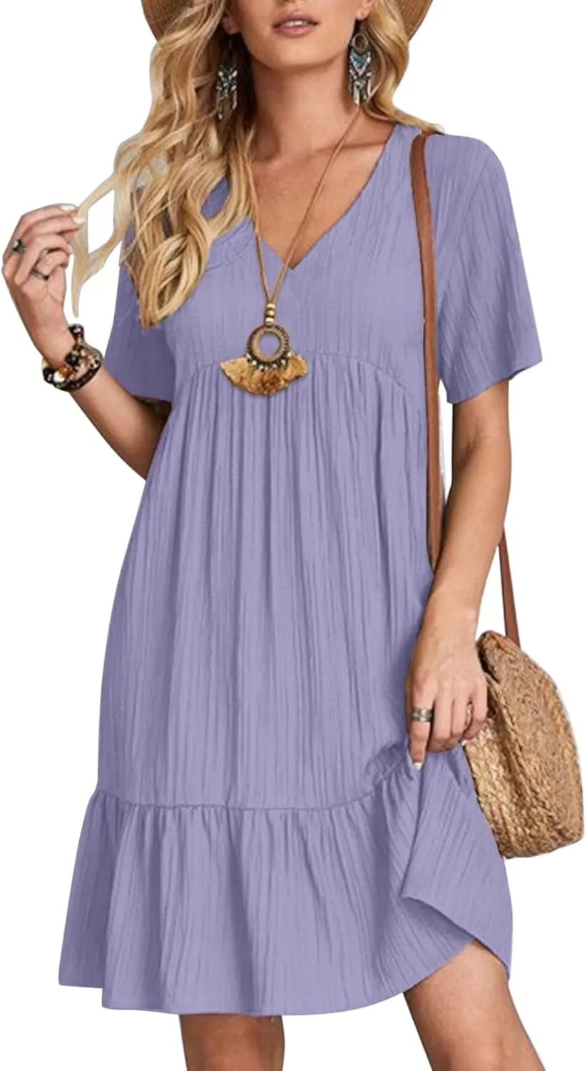 Summer Dresses for Women 2025 Loose V Neck Short Sleeve Casual T Shirt Dress Sundresses Swimsuit Coverup with Pockets