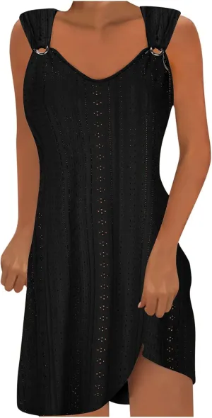 Summer Dresses for Women 2025 Sleeveless Beach Casual Sundresses Swimsuit Cover Ups Spring Casual Loose Tank Dress