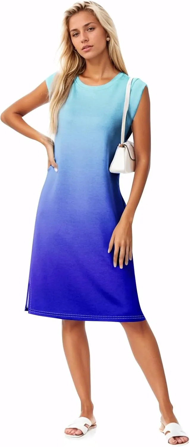 Summer Dresses for Women 2025 Sleeveless Boho Tie Dye Tank Dress Beach A Line Flowy Midi Sundress with Pocket