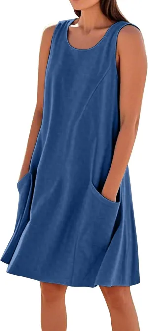 Summer Dresses for Women 2025 Sleeveless Flowy Casual Midi Dress Plus Size Loose Comfy Cotton Linen Dress with Pockets