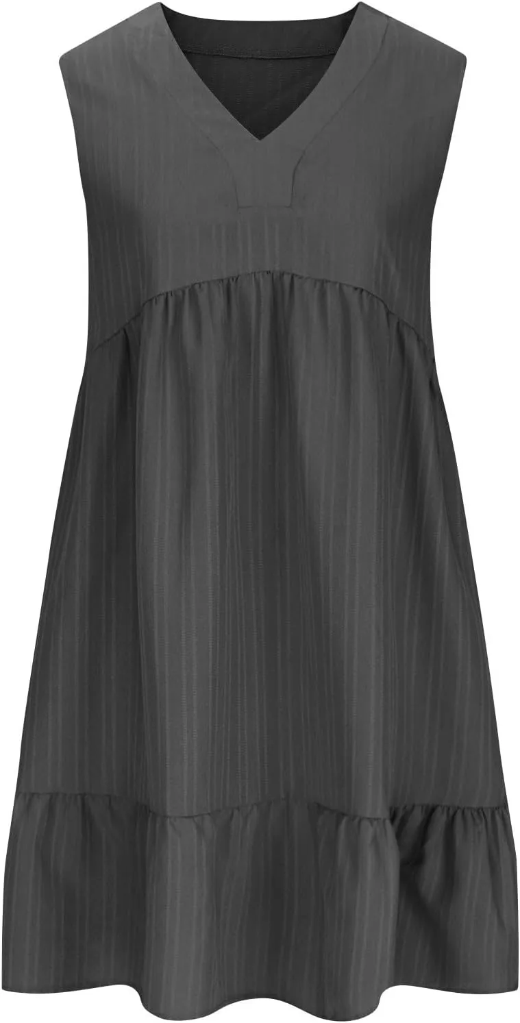 Summer Dresses for Women 2025 Sleeveless V-Neck Flowy Midi Sundresses Layered A-Line Boho Beach Vacation Dress