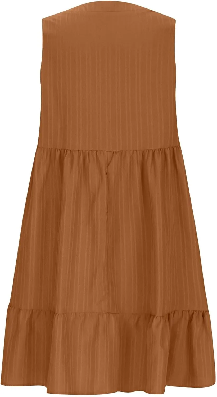 Summer Dresses for Women 2025 V Neck Sleeveless Mini Dress Ruffle A Line Swing Short Dresses Vacation Beach Sundress