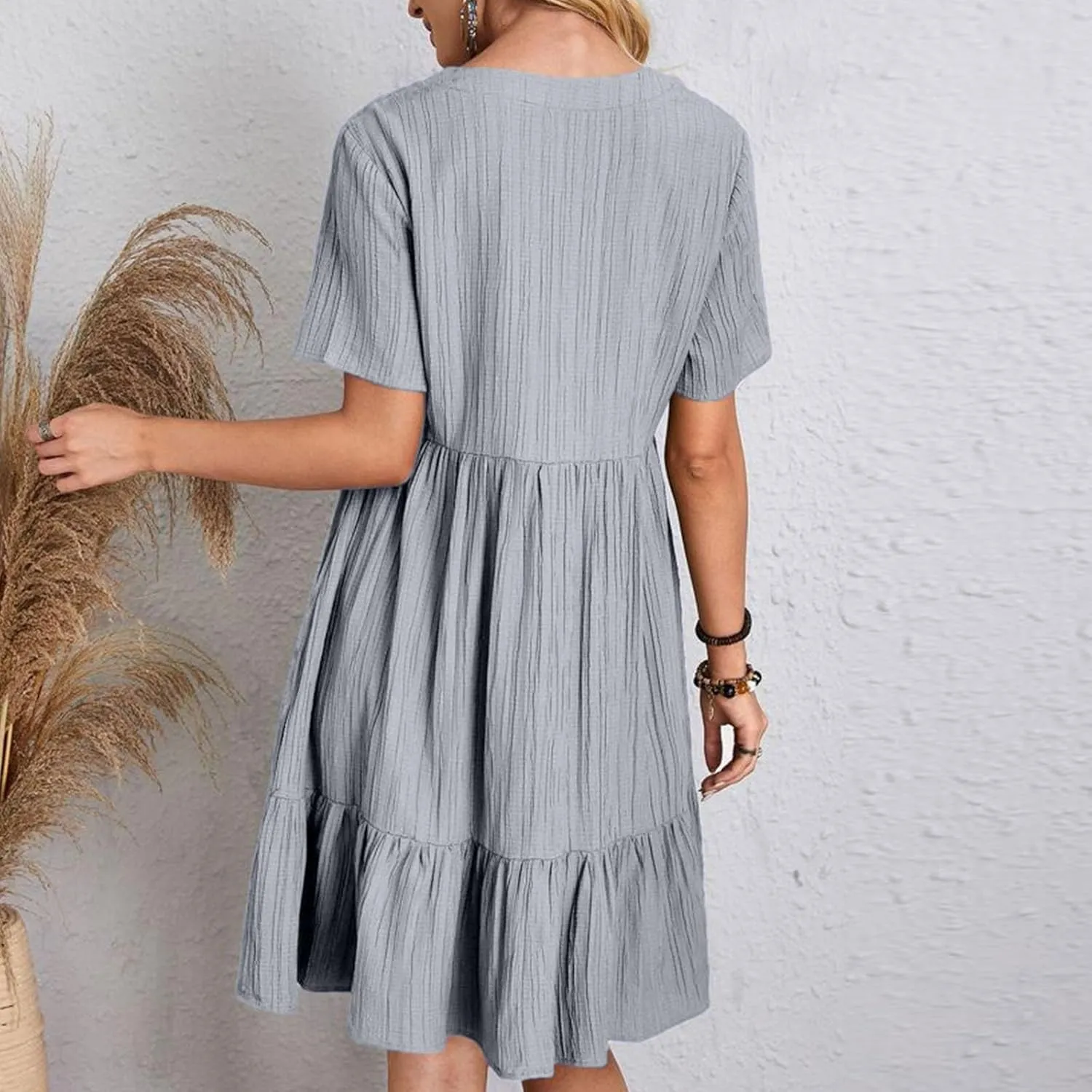 Summer Dresses for Women 2025 Vacation Solid Simple High Waist Beach Sundress Casual Short Sleeve T-Shirt Dress