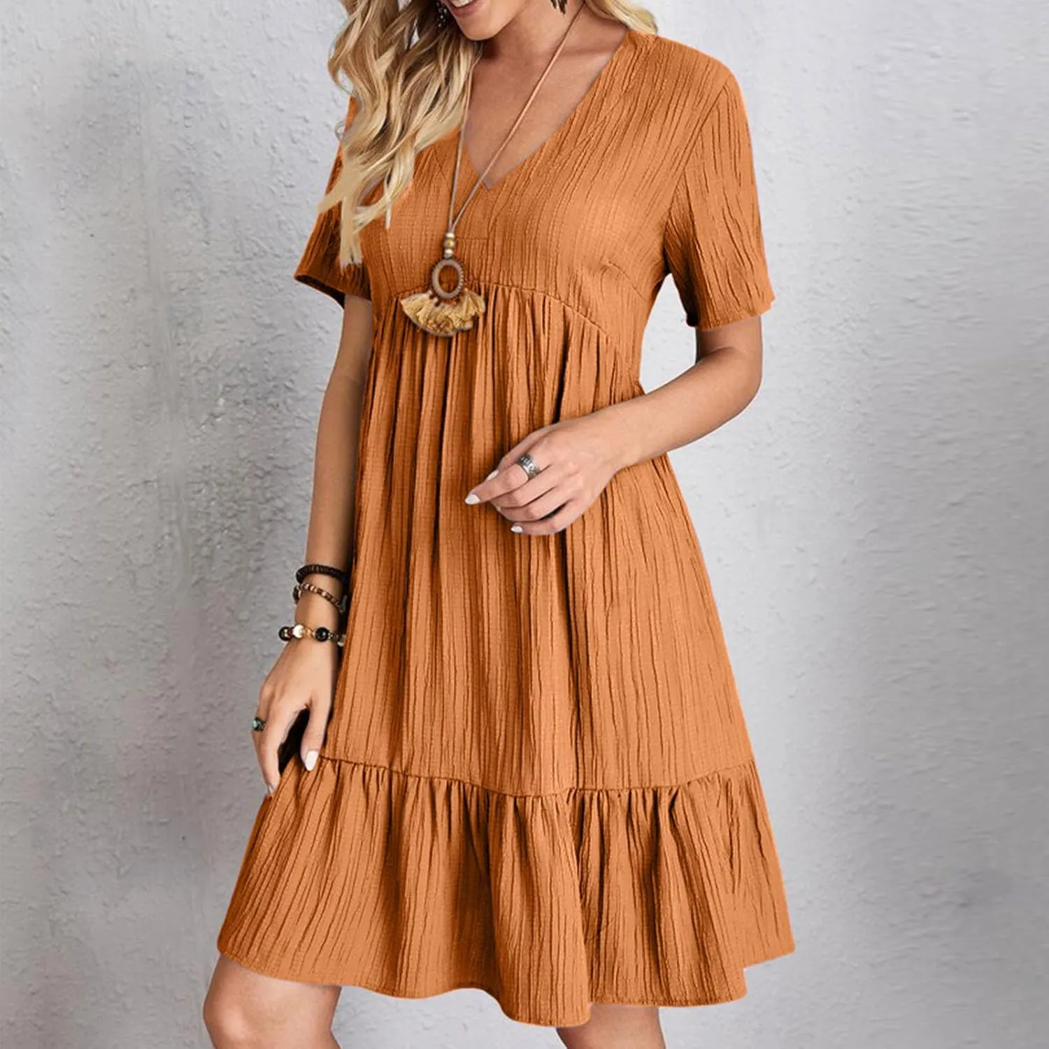 Summer Dresses for Women 2025 Vacation Solid Simple High Waist Beach Sundress Casual Short Sleeve T-Shirt Dress