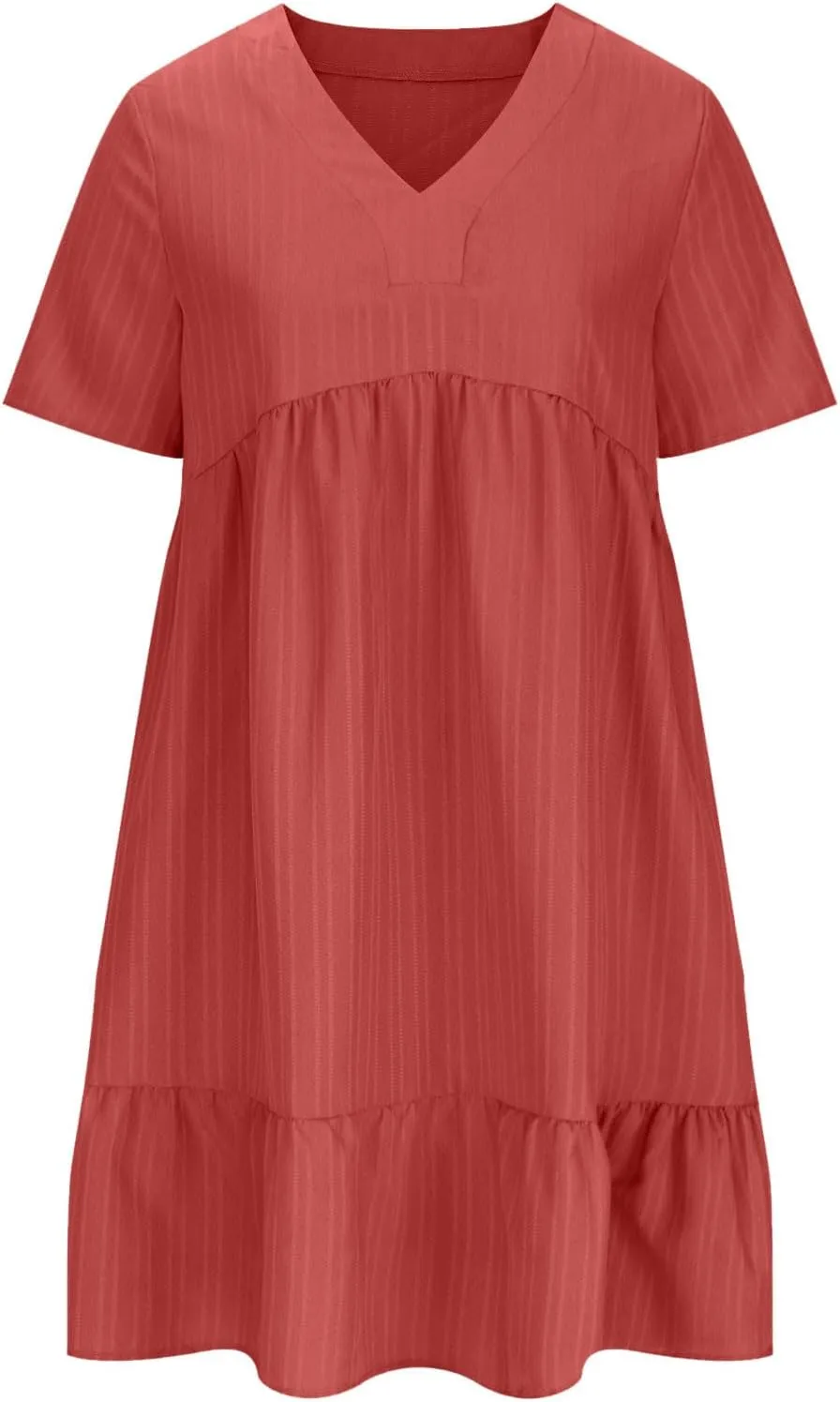 Summer Dresses for Women 2025 Vacation Solid Simple High Waist Beach Sundress Casual Short Sleeve T-Shirt Dress