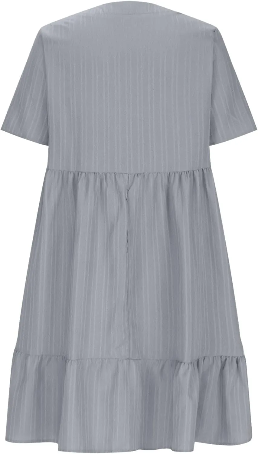 Summer Dresses for Women 2025 Vacation Solid Simple High Waist Beach Sundress Casual Short Sleeve T-Shirt Dress