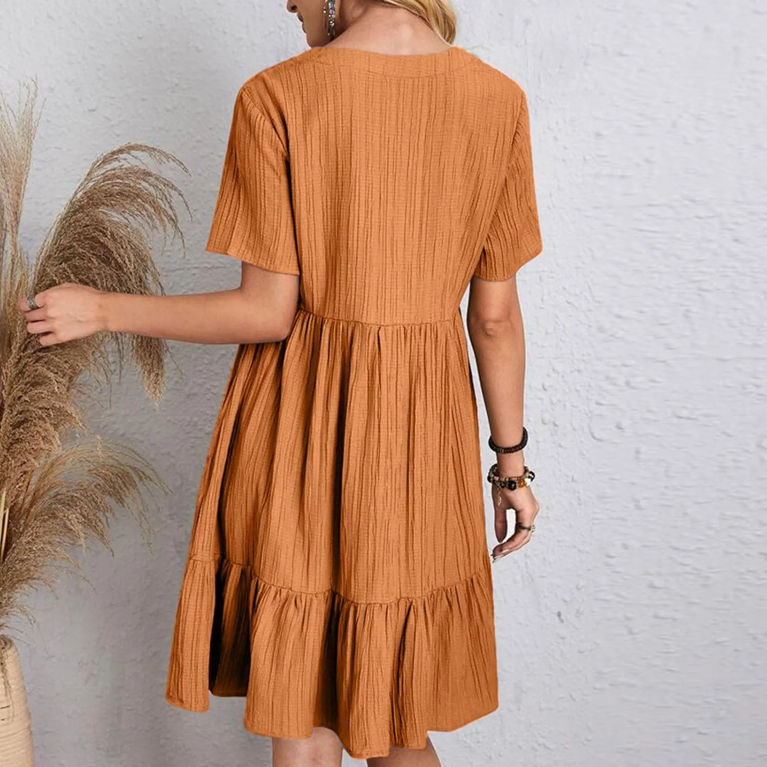Summer Dresses for Women 2025 Vacation Solid Simple High Waist Beach Sundress Casual Short Sleeve T-Shirt Dress