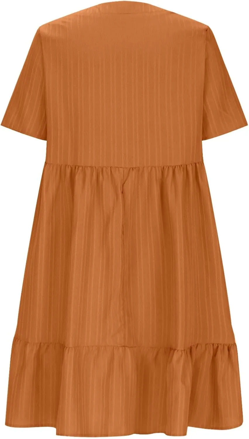 Summer Dresses for Women 2025 Vacation Solid Simple High Waist Beach Sundress Casual Short Sleeve T-Shirt Dress